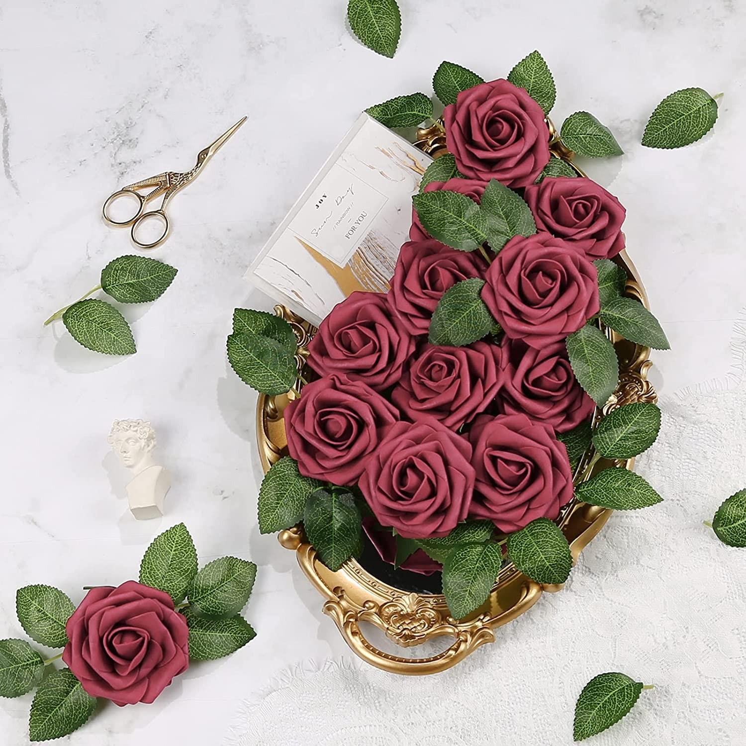 (25er Set) Ø75mm Romantische Blumenwand Schaumstoff Rosen Deko Blumen - Rot