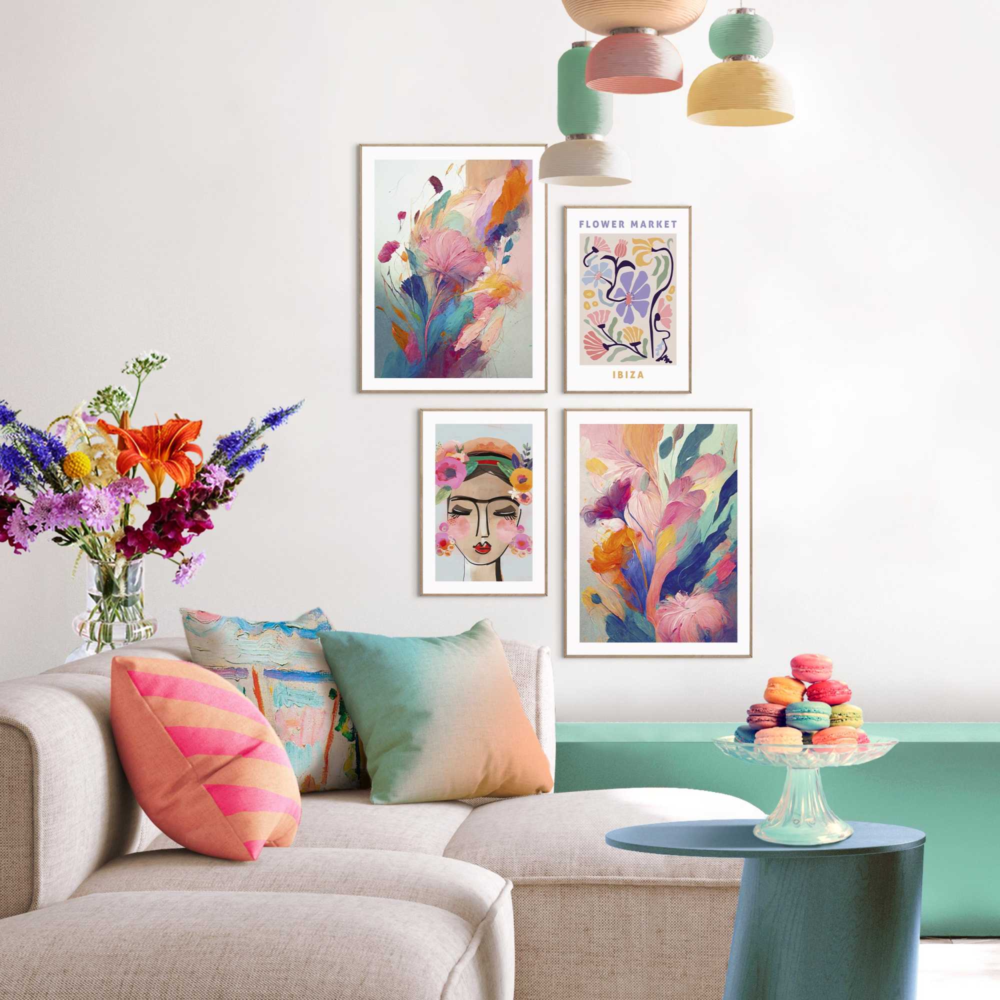 Reinders - Floral Colourful Mix & Match Set - Schilderijen set 30x40 cm - Bont