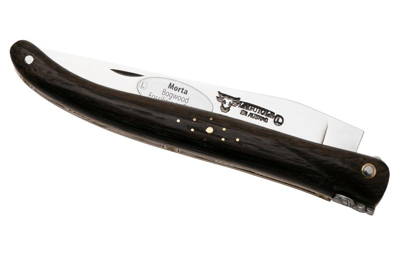 Laguiole en Aubrac Eclipse, Bogwood, Handcarved, Brass Plates, Diamond Crowned, zakmes, 12 cm
