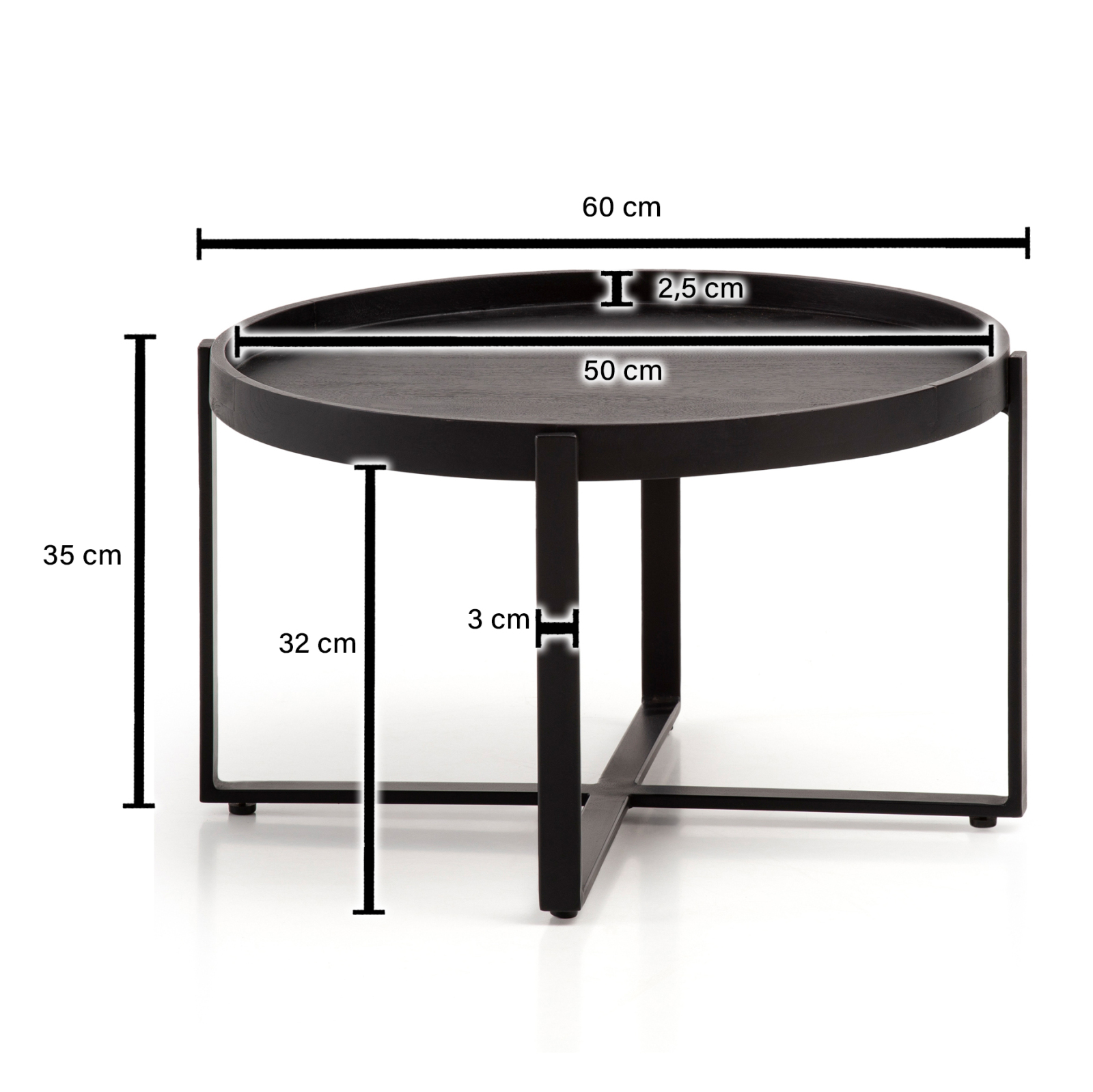 Couchtisch - schwarz - Massivholz - 60 cm