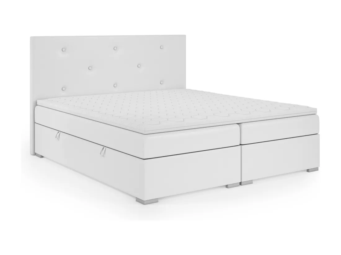 Lit Boxspring avec tiroirs de lit, Coffre de lit Topper Atlanta 180x200 cm, Soft 17 (Blanc)