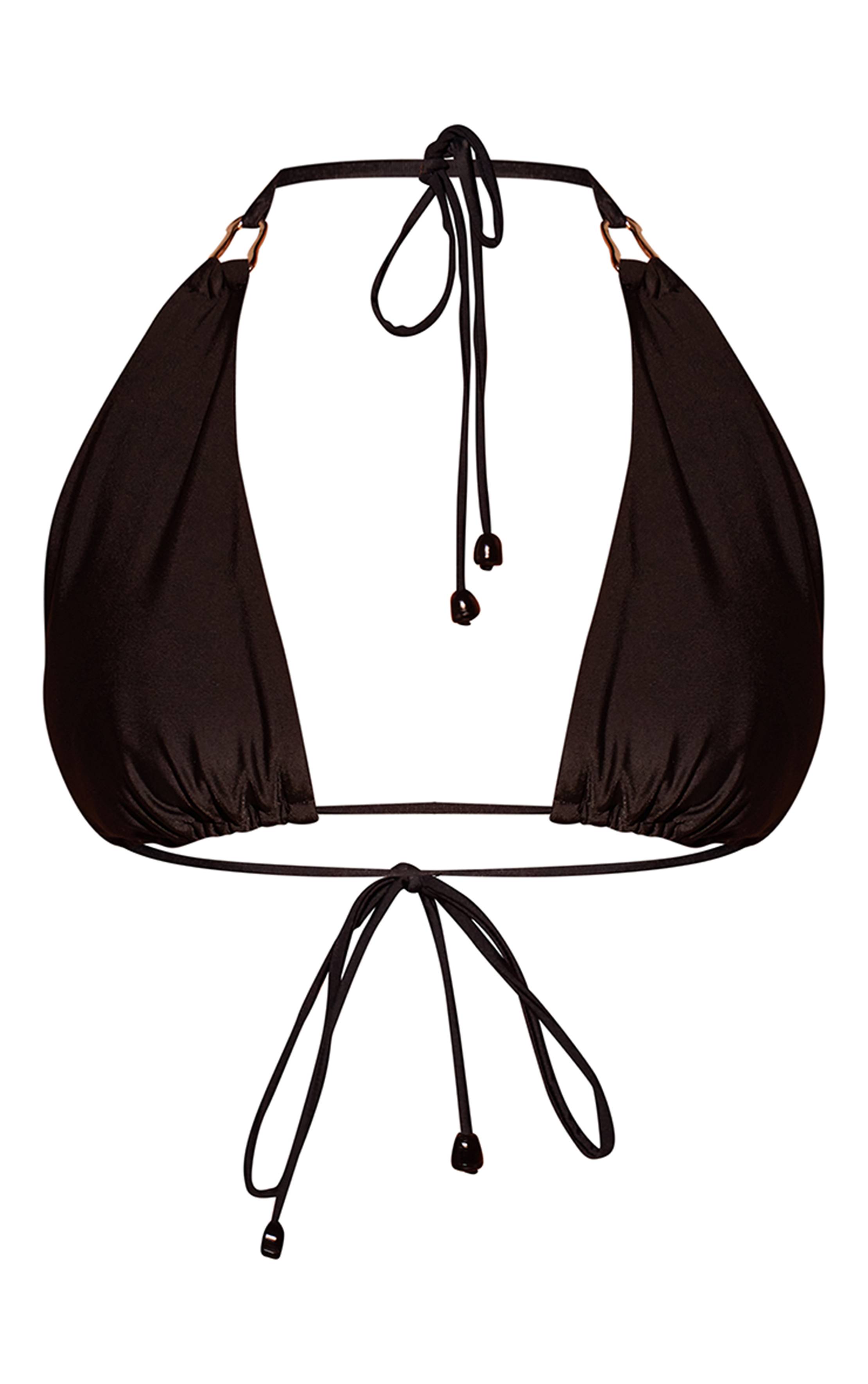 Noir Haut De Bikini Triangle À Apex Haut Avec Bordure Courbe
