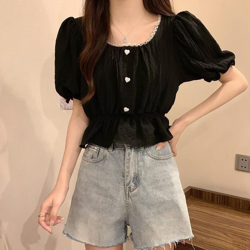 Sisyphi - Blouse met korte mouwen en hartaccent