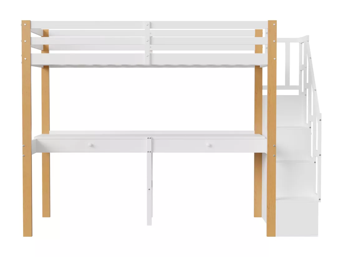 it superposé 90 x 200,lit mezzanine avec bureau,lit enfant avec escalier de rangement, garde-corps de sécurité,Blanc
