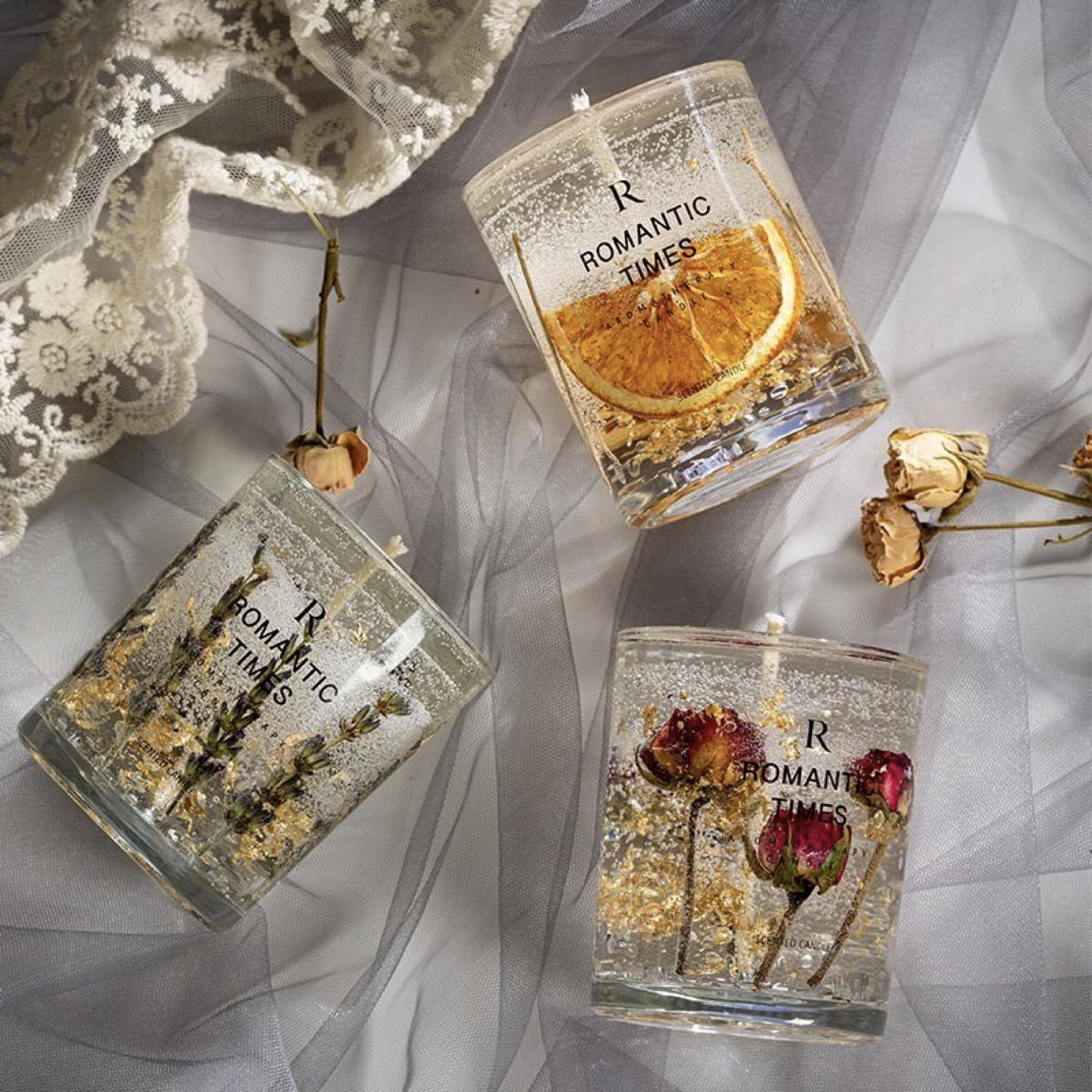 Duft Kerze im Glas Aromatherapie Home Deko Gel Wachs Kerze Blumen - Lavendel