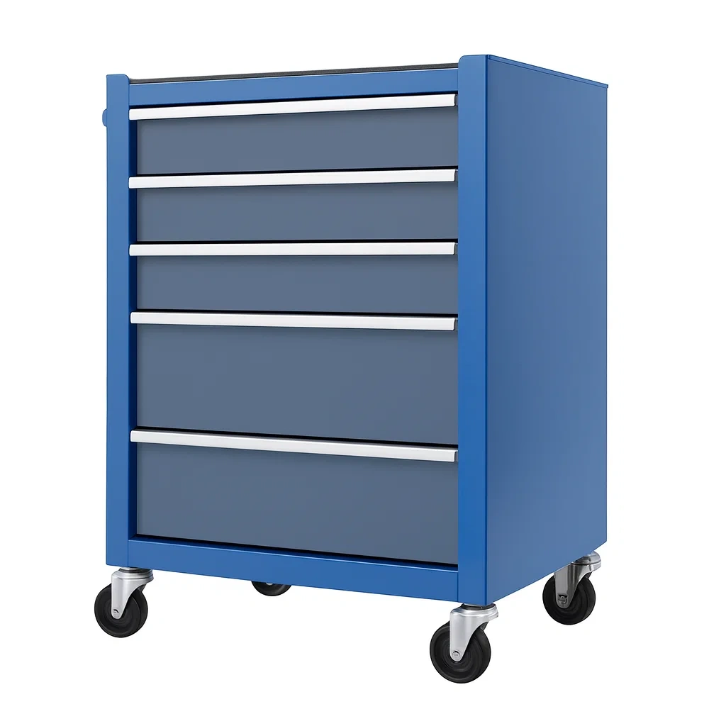 Chariot de service en métal avec 5 tiroirs bleu 61x46x90 cm