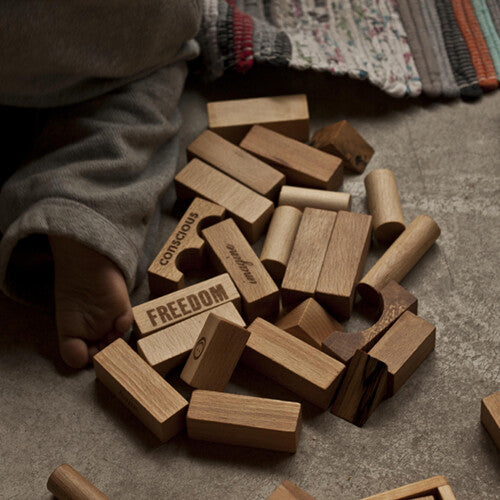 Wooden story stapelblokken XL - regenboog - 63 st