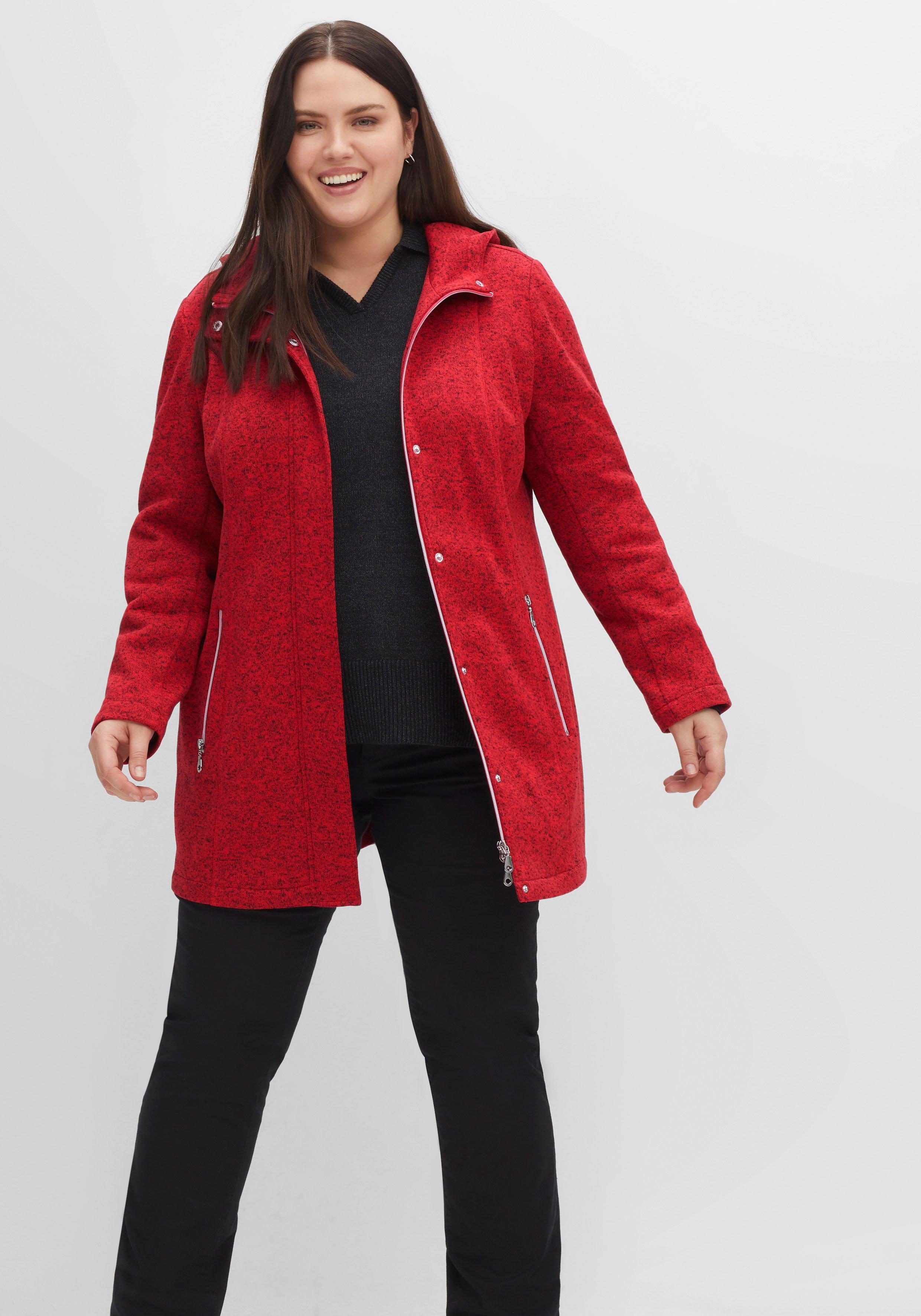 Lange melierte Strickfleecejacke mit Kapuze