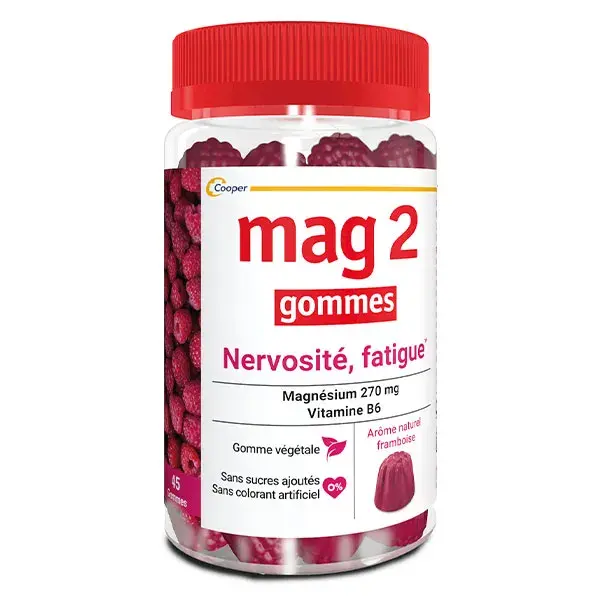 Mag2 Gommes Framboise Complément Alimentaire Nervosité Fatigue 2x45 Gommes