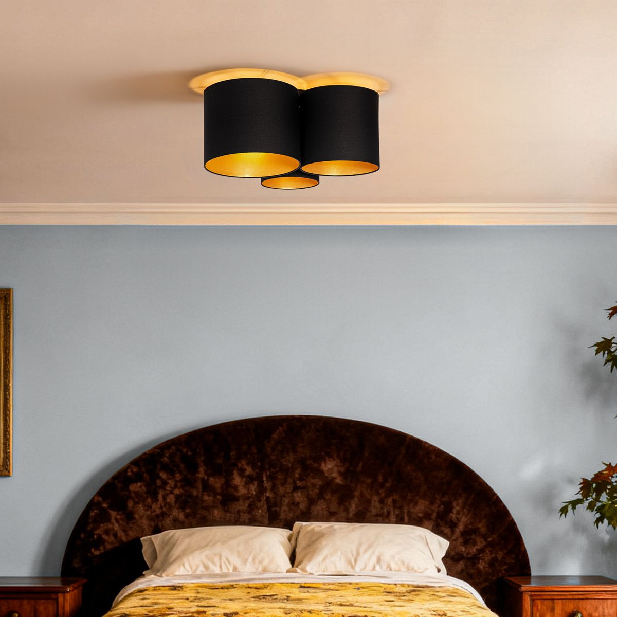 Plafondlamp zwart met gouden binnenkant 3-lichts - Multidrum