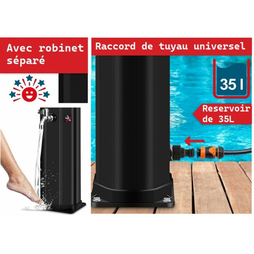 Douche solaire extérieure de camping avec robinet supplémentaire housse de protection-thermomètre intégré 60°c noir