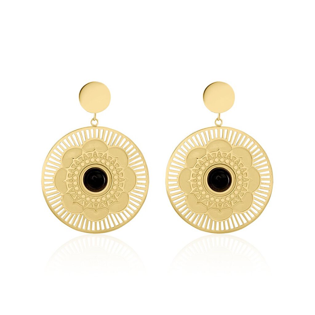 Boucles D'oreilles Pendantes Acier Doré Staffan Agate