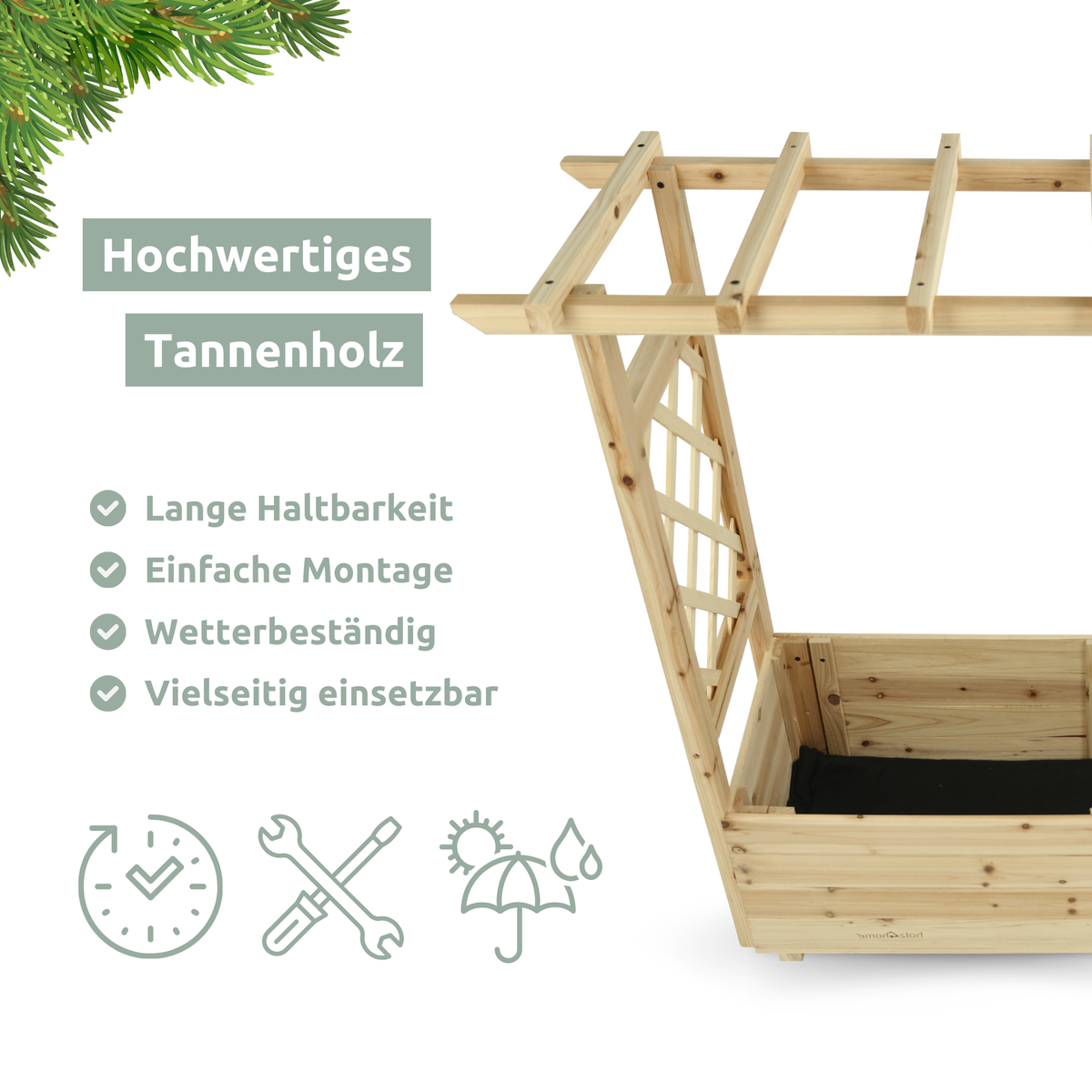 holz4home plantenbak met dennenhouten dak inclusief fleecevoering M