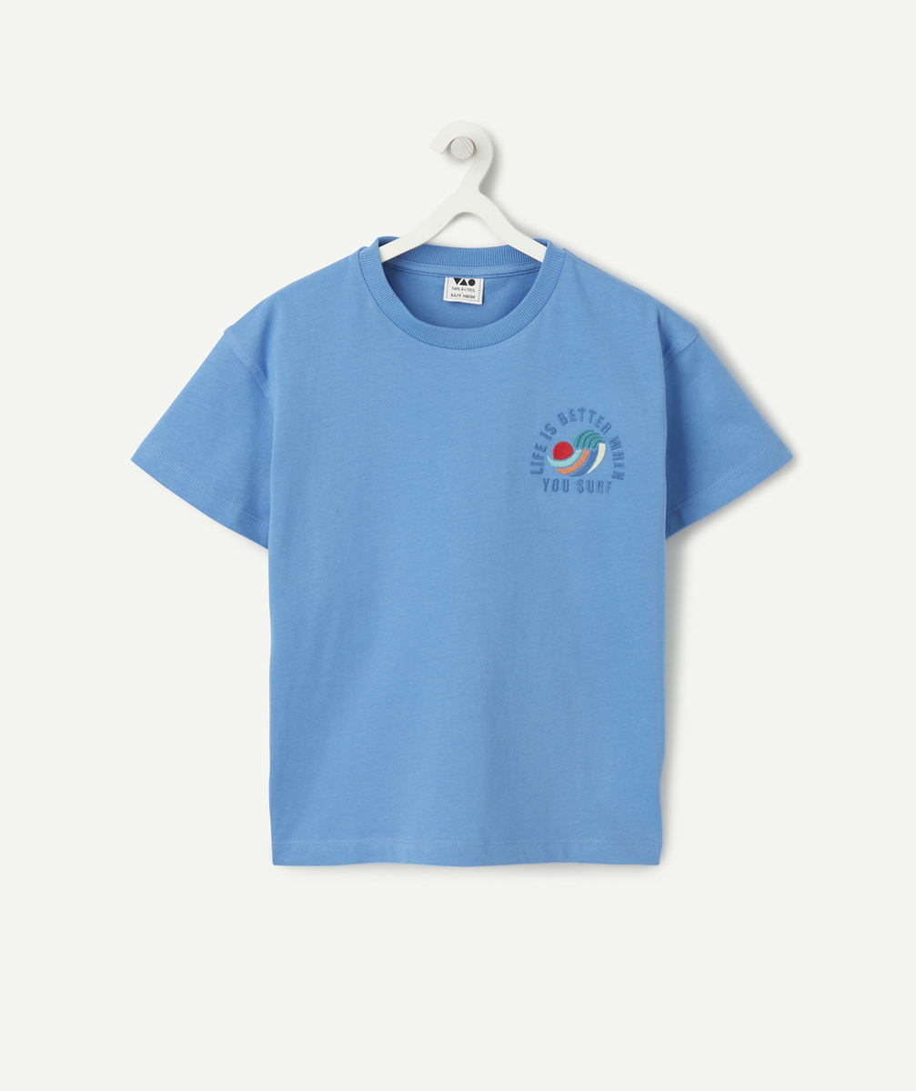 t-shirt manches courtes garçon en coton bio bleu thème surf