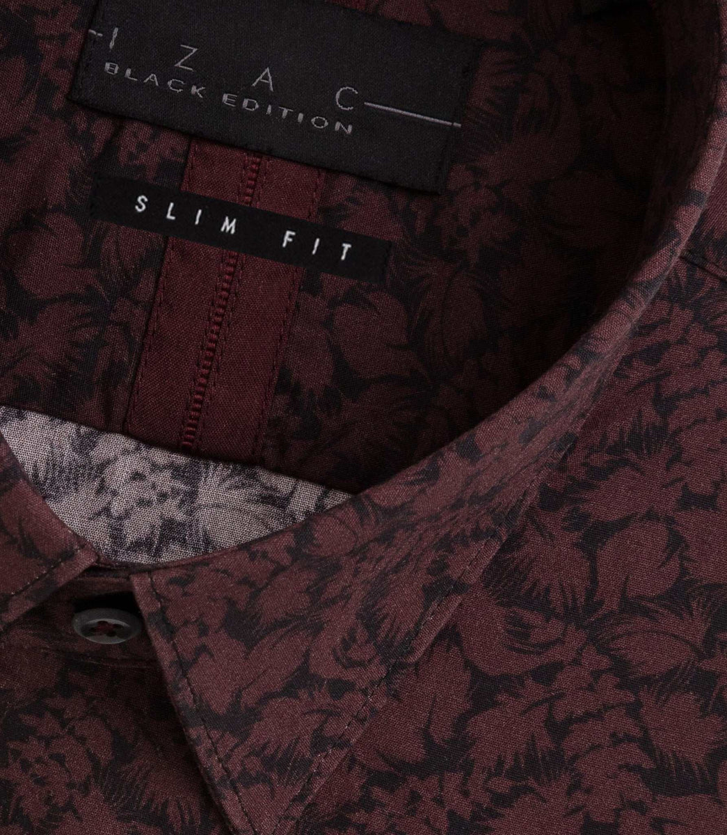 Chemise imprimée floral bordeaux 