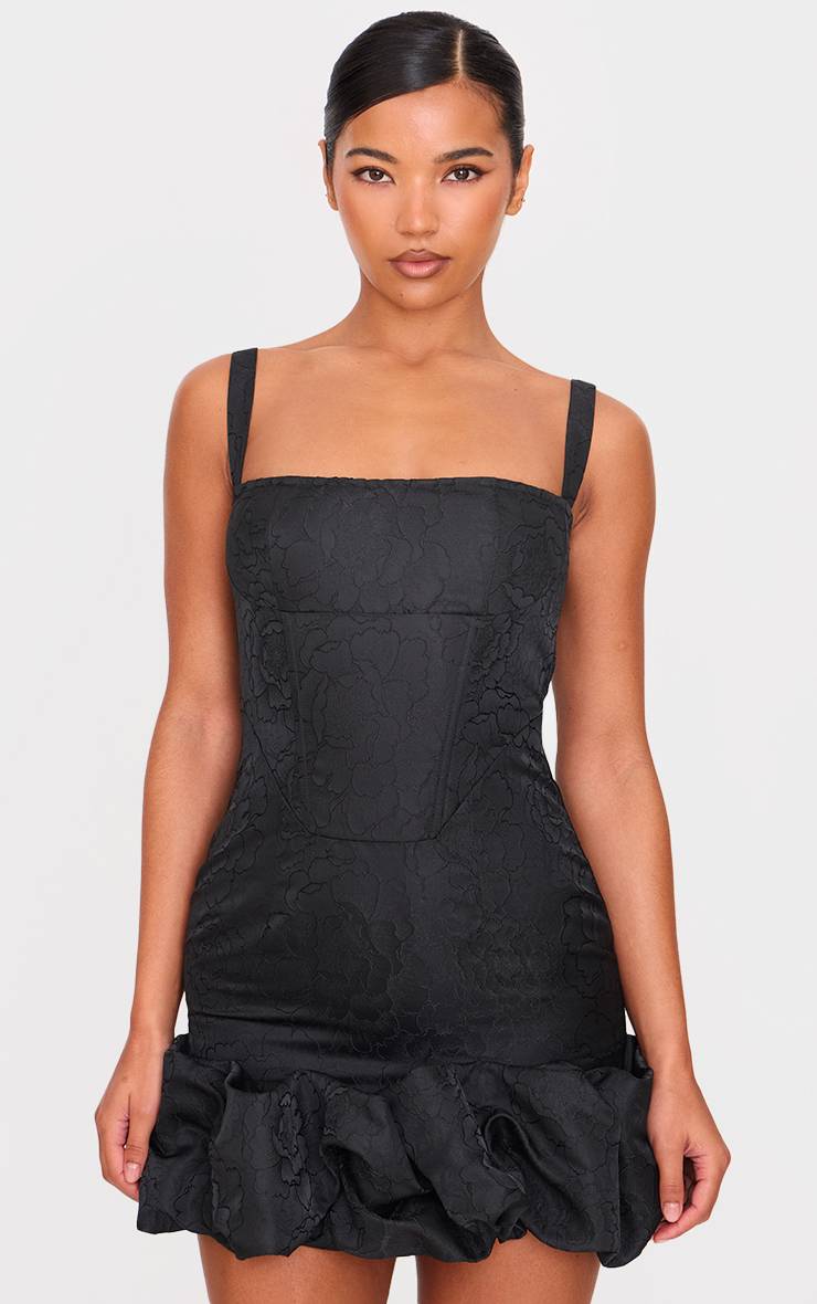 Noir Robe Mini À Ourlet Bouffant En Jacquard