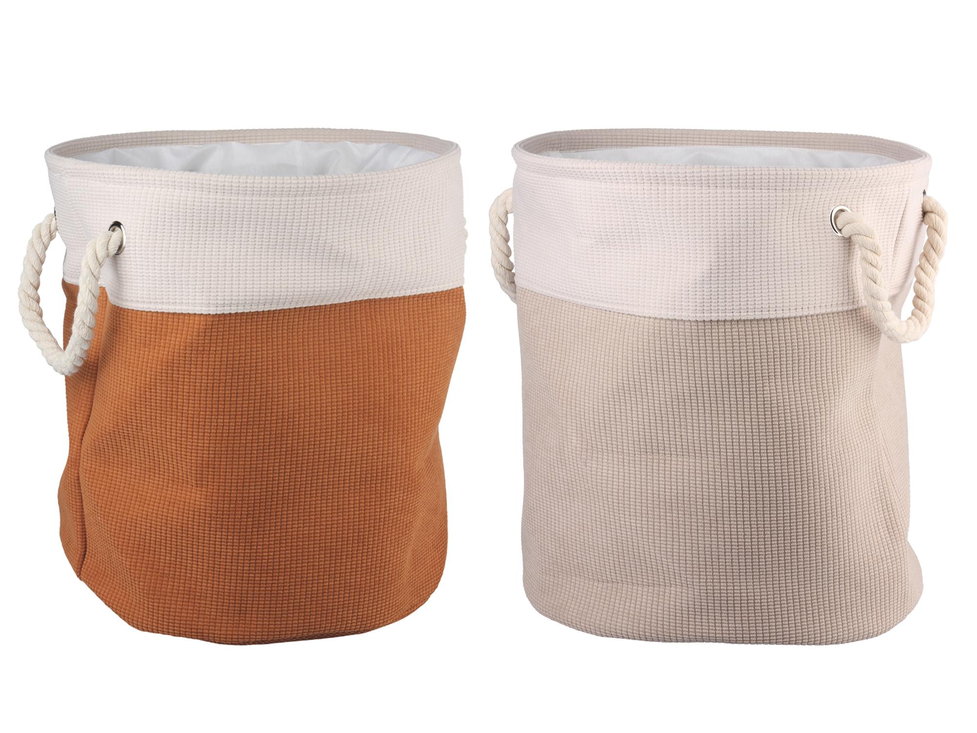 PANIERE DECORATIVE RONDE VELOURS COTELE TAILLE M 35X40CM