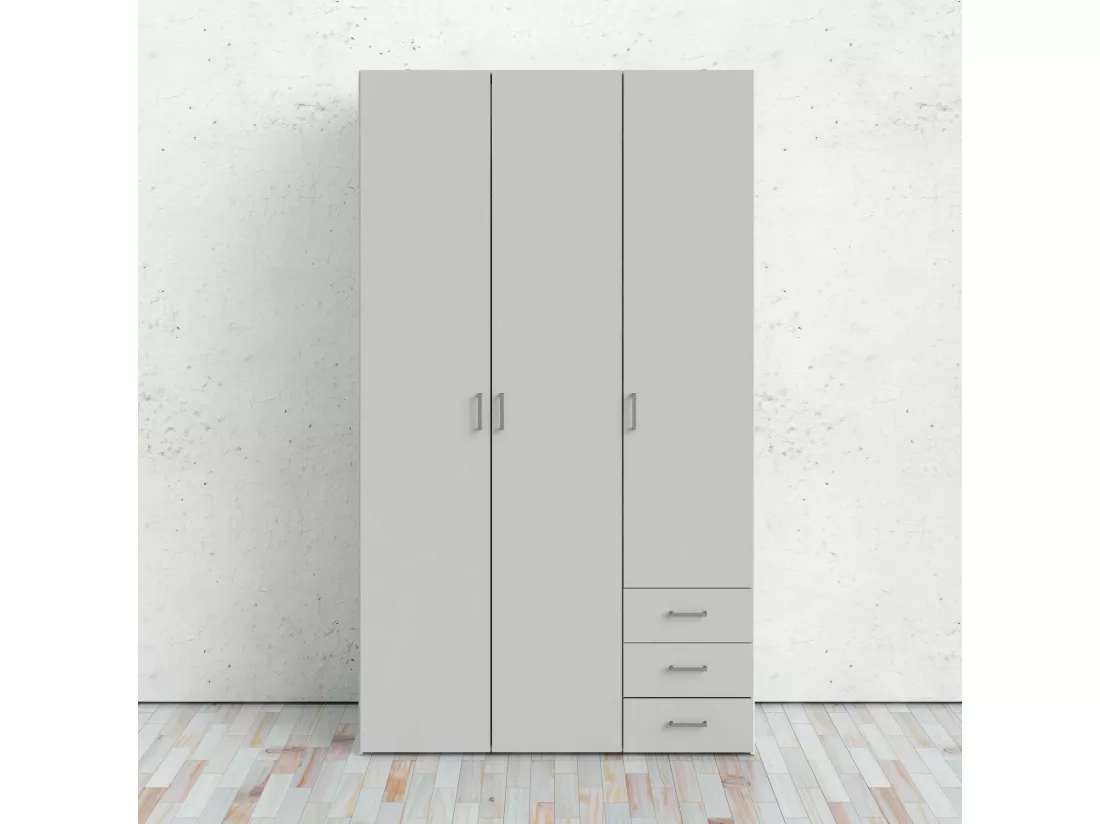 Garde-robe 3 portes Dsemplic, Meubles de chambre, Penderie de plain-pied, Placard à vêtements, 116x50 h200 cm, Blanc