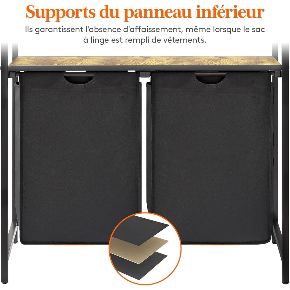 Lifewit Panier a Linge 2 Compartiments 95L, Meuble Linge Sale avec 2 Sac à Linge Sale en Tissu Oxford et Étagère en Métal, Bac à Linge pour Buanderie, Chambres, Salles de Bains, Dortoirs, Noir : Cuisine et Maison