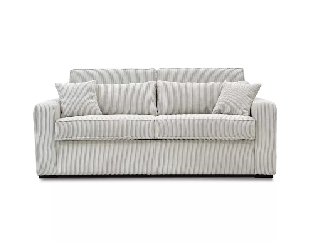 Canapé 3 places convertible express en velours côtelé beige - Couchage 140 cm - Matelas 16 cm - MONDOVI