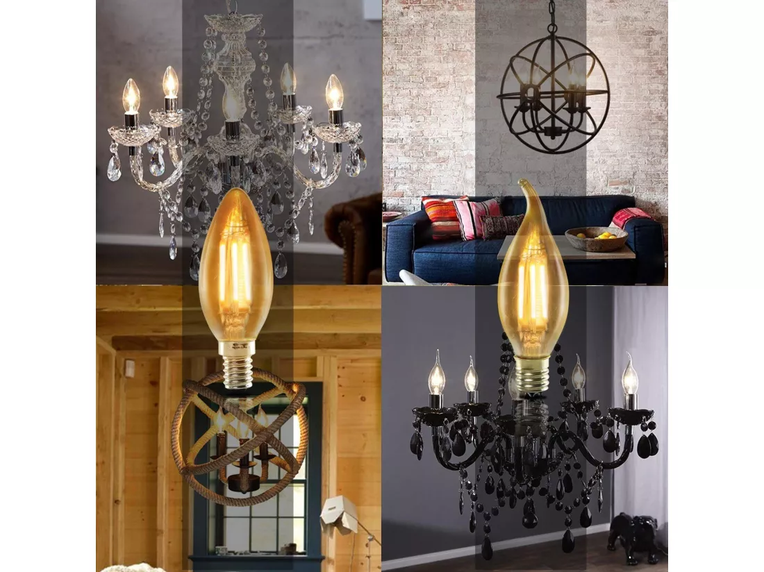 NETTLIFE Lot de 6 ampoules LED E14 bougies blanc chaud 4W 2700K filament rétro Edison, style vintage, économie d'énergie en verre - non dimmable
