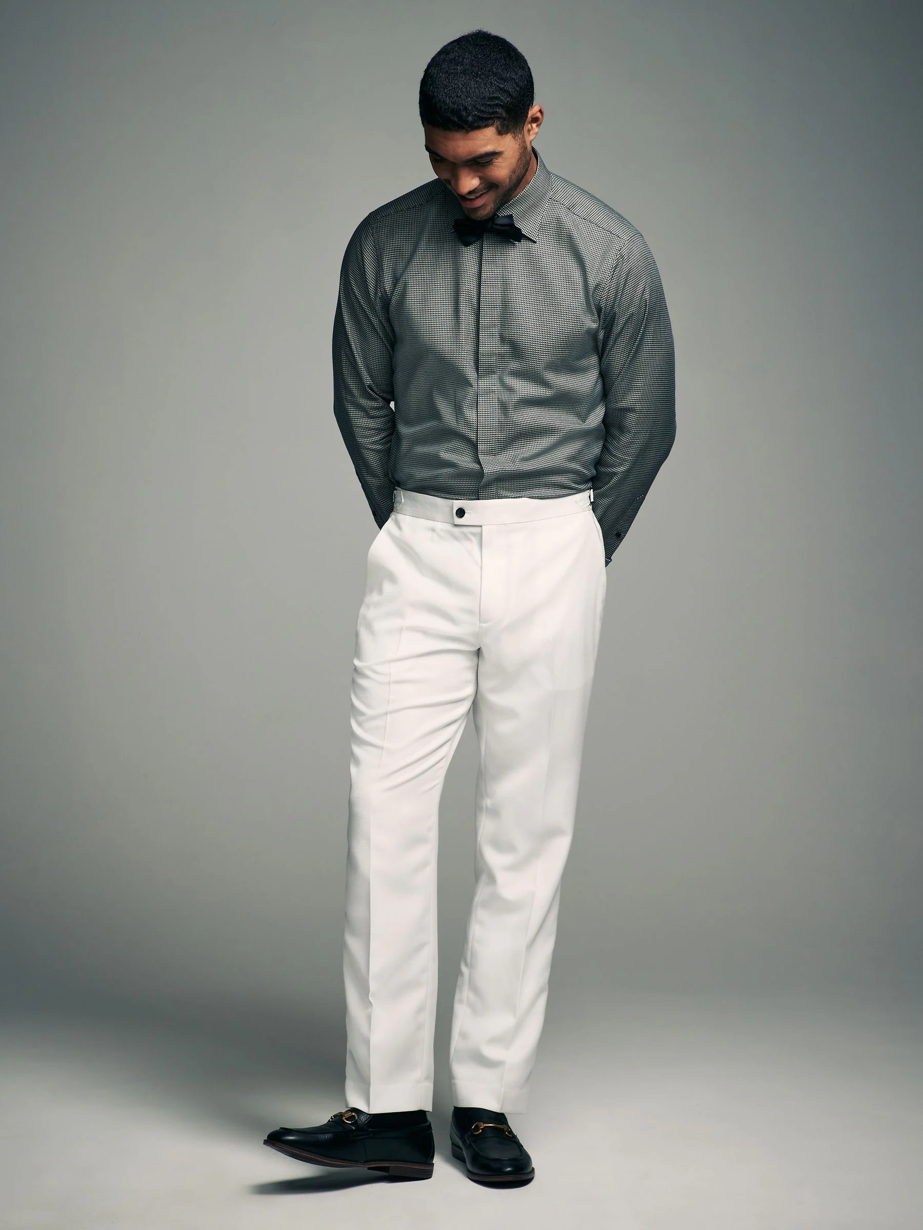 Wit - Normale Pasvorm - Adjustable Tape Detail Tuxedo Trousers