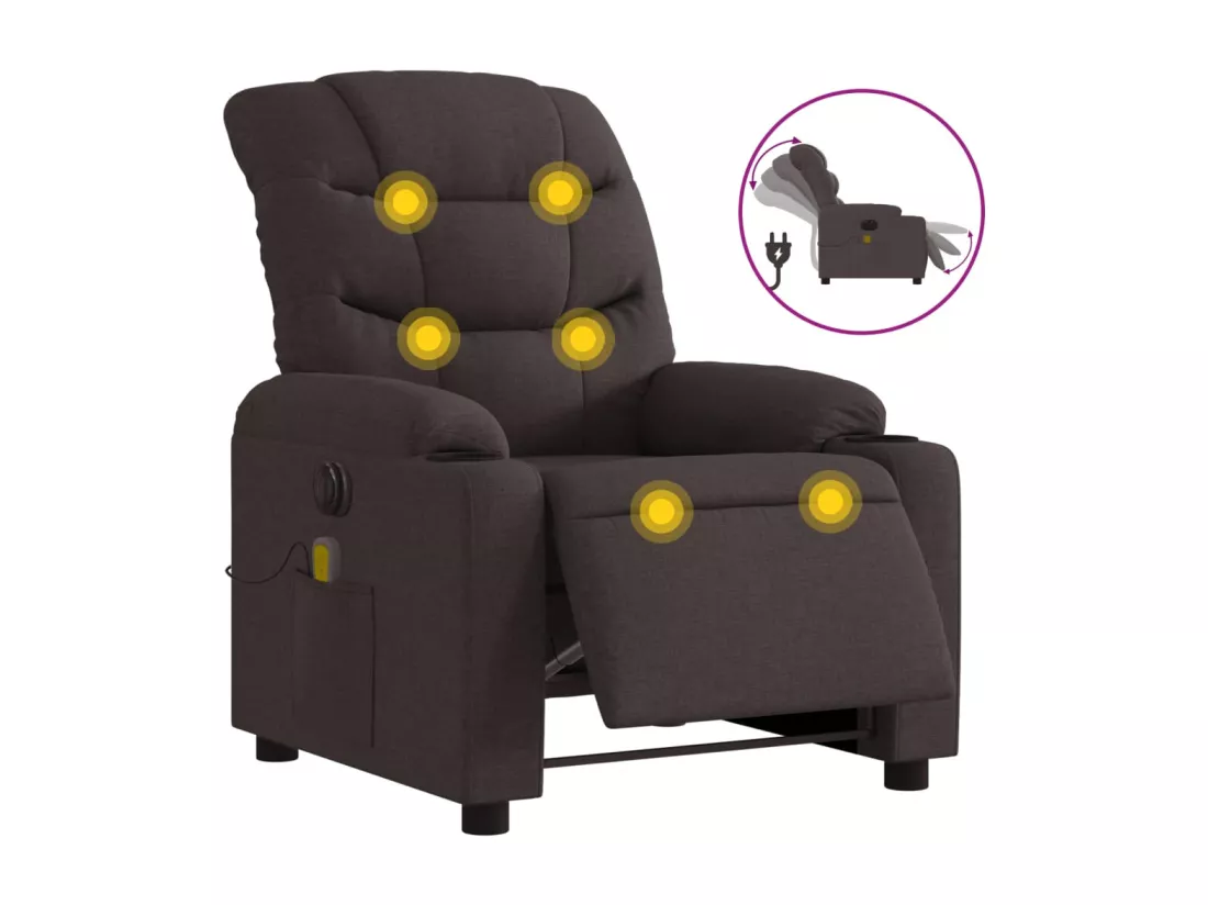 Fauteuil massant inclinable électrique Marron foncé Tissu