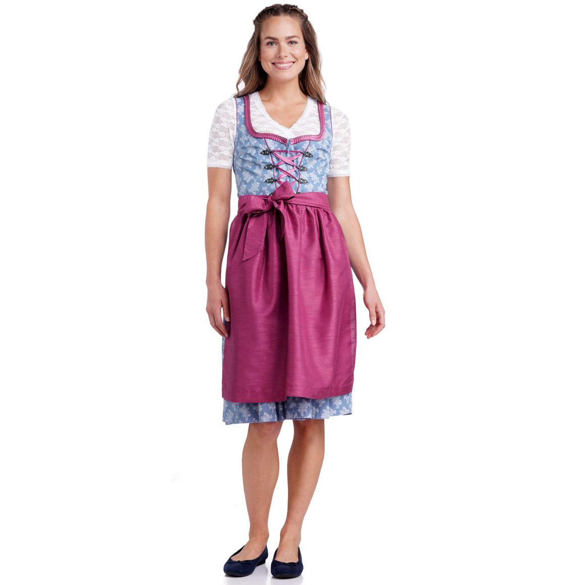 Gina Benotti Damen Dirndl mit floralem Muster blau / dunkelrosa