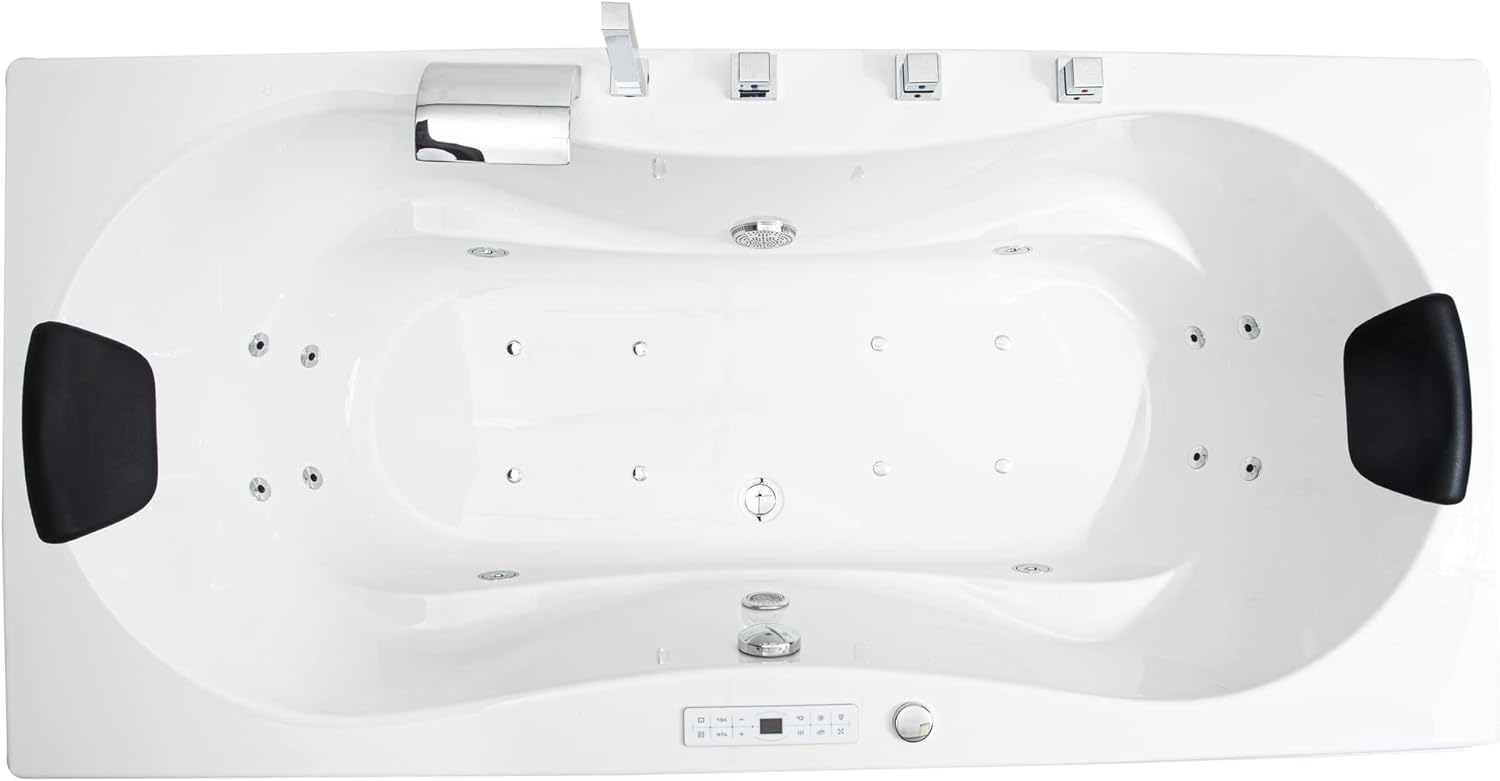 Classic Indoor Whirlpool Badewanne Palma mit 20 Massagedüsen, Wasserfall, LED-Ambiente, Touchpanel, Bluetooth und Radio