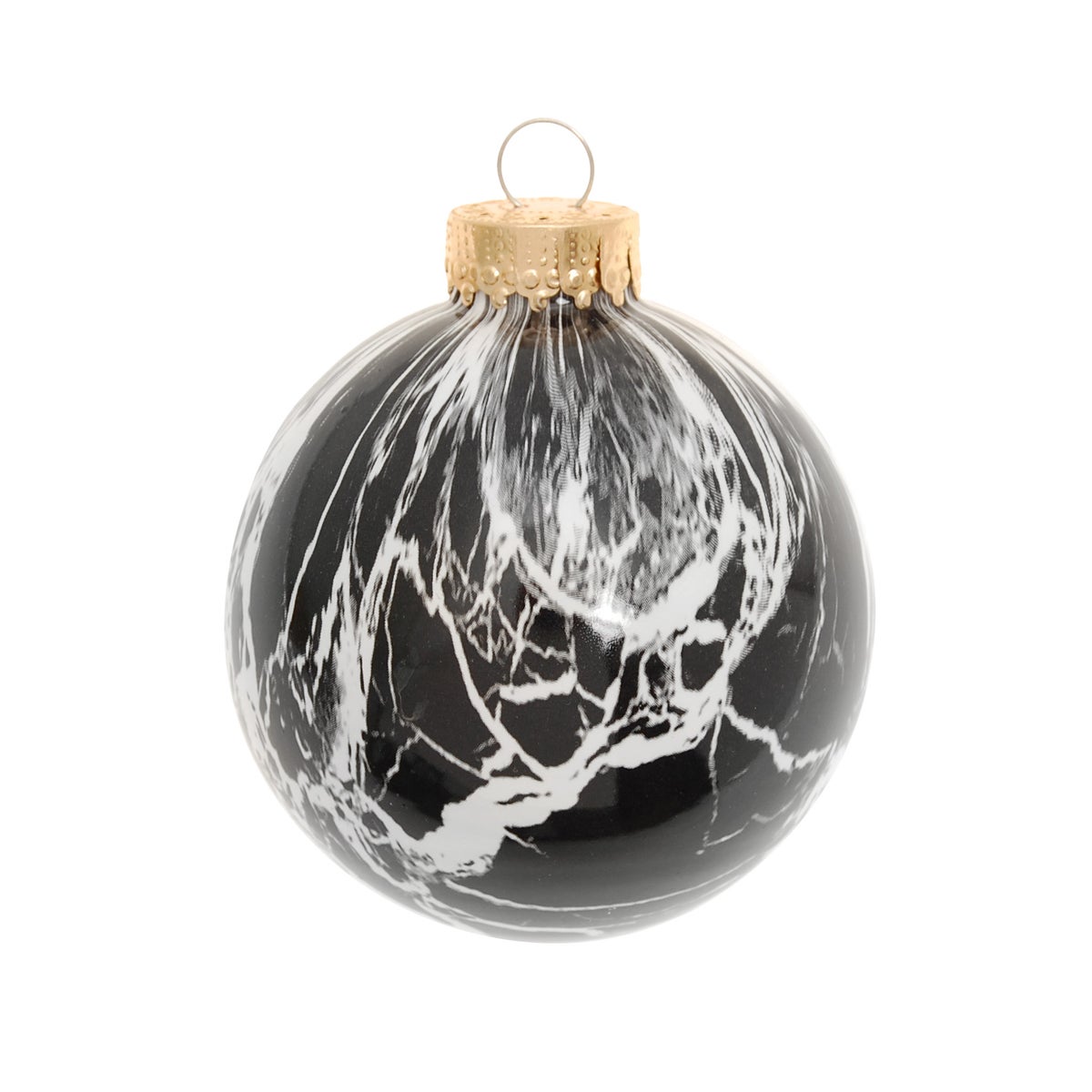 Speciale glazen bol, zwart marmer, zwart/wit glans, veelkleurig, 8 cm, 1 st., Kerstboomballen, Kerstboomversiering, Kerstboomornamenten