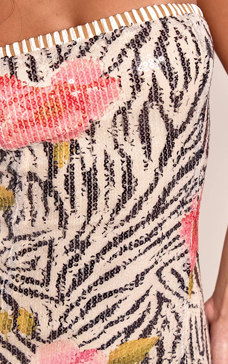 Noir Robe Mini Bandeau À Sequins Imprimé Zèbre