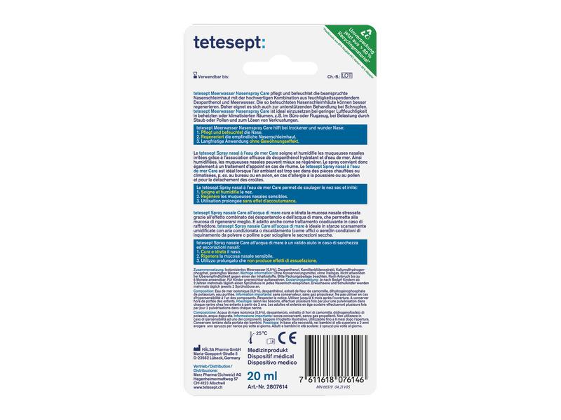 tetesept Meerwasser Nasenspray Care 20 ml Nasenspray für verstopfte und trockene Nasen