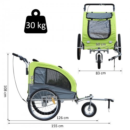 Reboque para bicicleta PawHut para cães, verde/preto