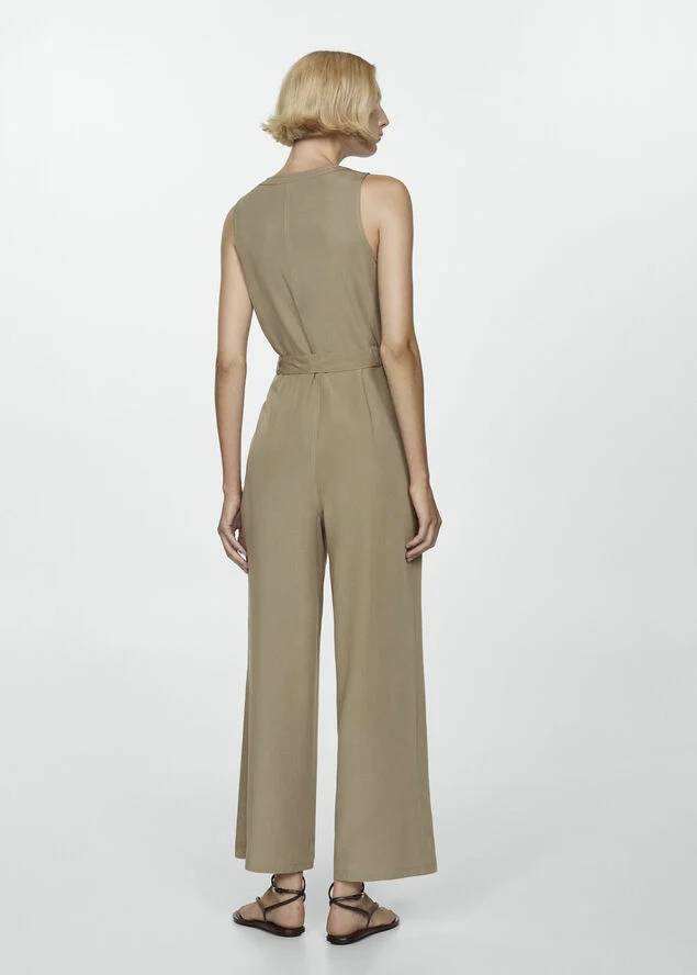 MANGO Lyocell jumpsuit with belt Beige - khaki