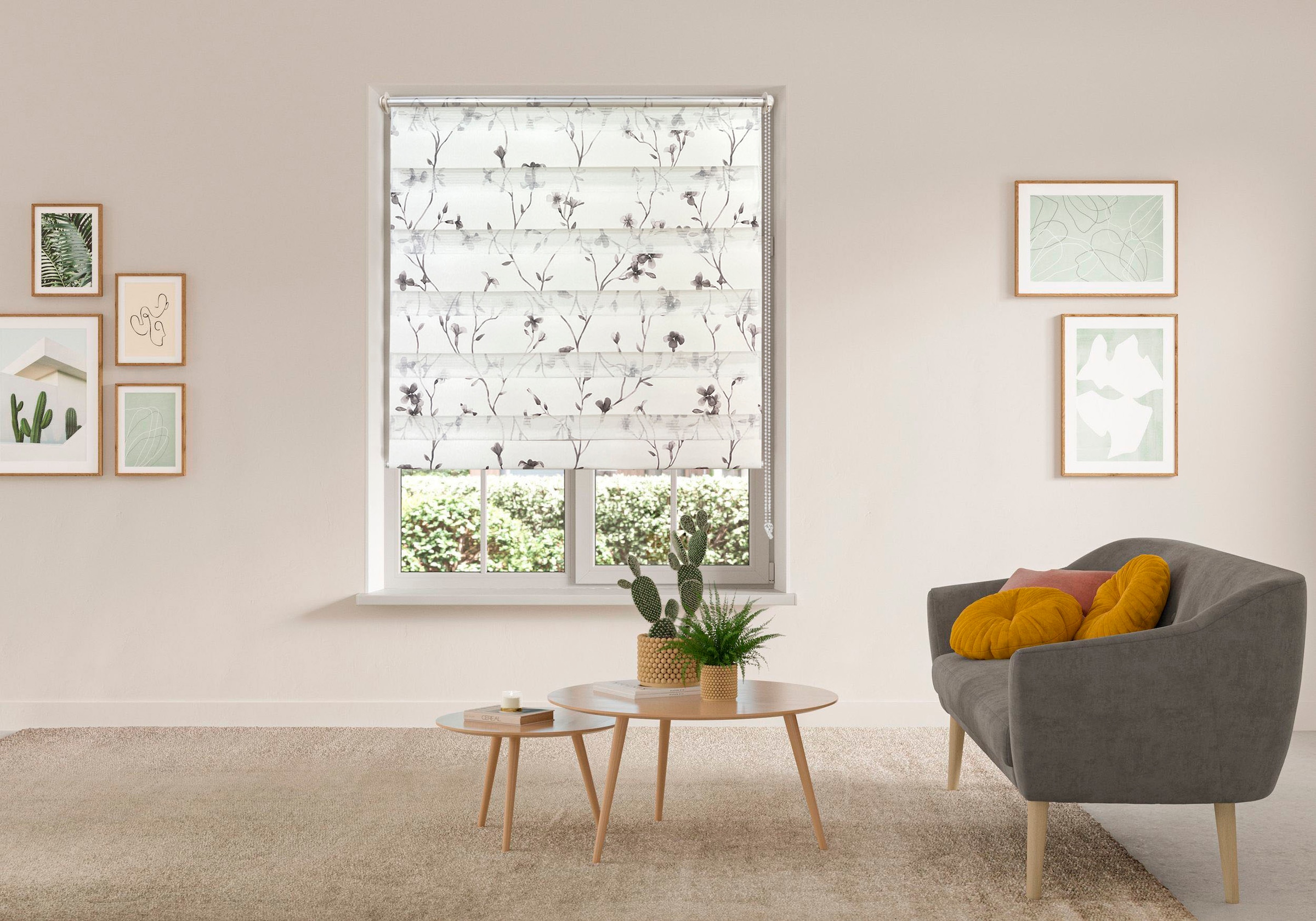 my home Doppelrollo »MINNA« Lichtschutz Sichtschutz ohne Bohren freihängend mit Floralem Design NEUHEIT!