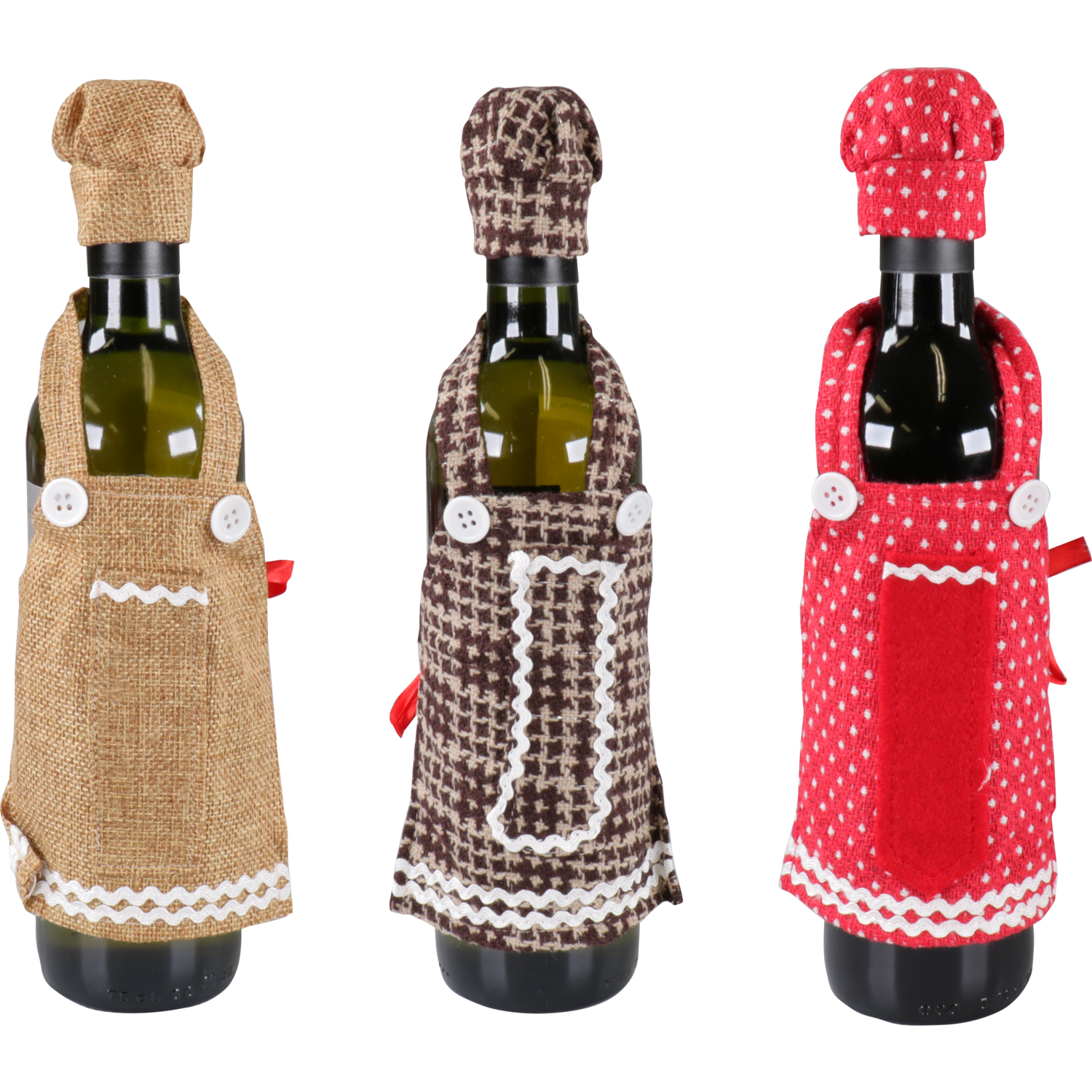 Assorti schort+muts voor fles 23x13cm