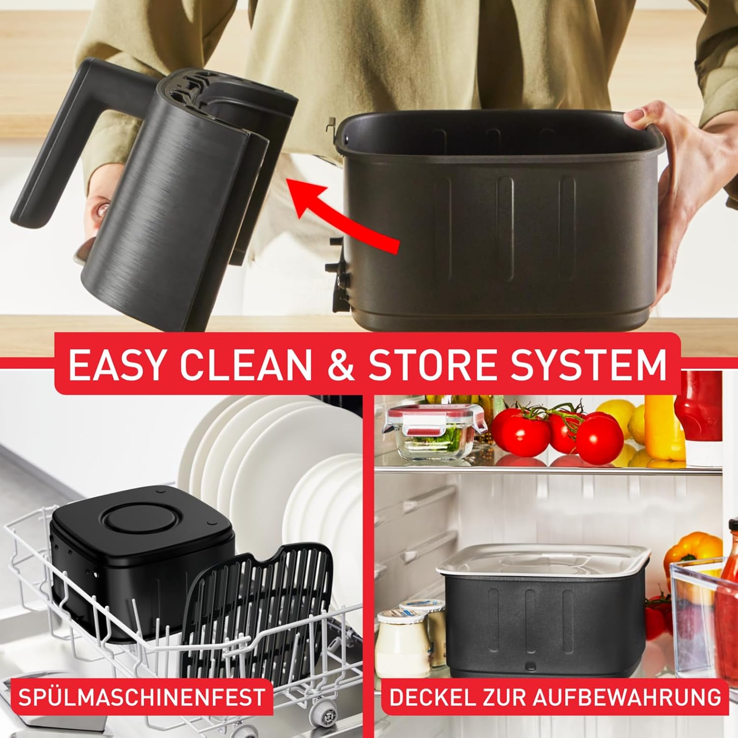 Tefal Easy Fry Smart & Silence Heißluftfritteuse, 5 Liter, extrem leise, Smart-Assist-System, von 40°C bis zu 220°C, Antihaftbeschichtung, Easy Clean & Store-System, Schwarz/Edelstahl, EY5728