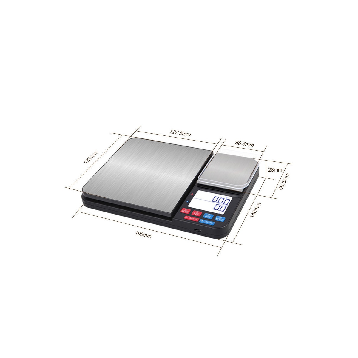 Digital kjøkkenvekt med doble veieplater 10 kg/1g og 500g/0,01g
