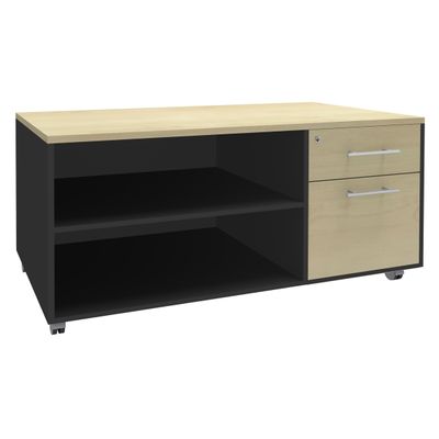 Console mobile EXPRIM/URBAN/LOFTER/LEVEL - L120 x H63 x P60 cm - 2 tiroirs dont 1 DS - coté anthracite - finition façade et dessus imitation Erable