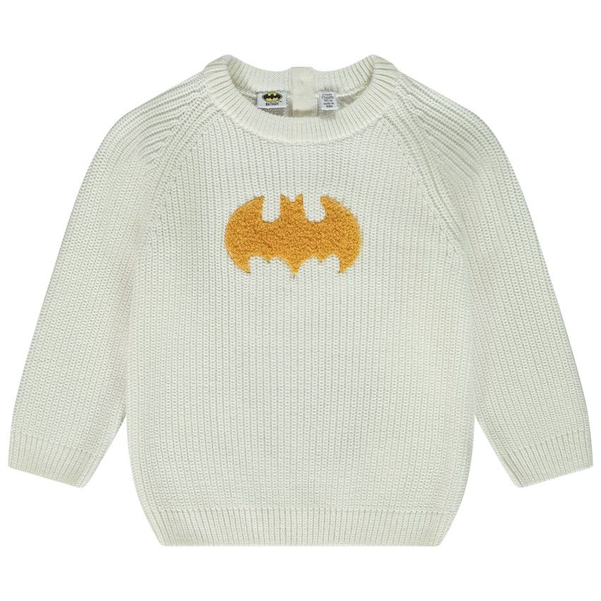 Pull en tricot patch bouclettes Batman Warner pour bébé garçon - Ecru