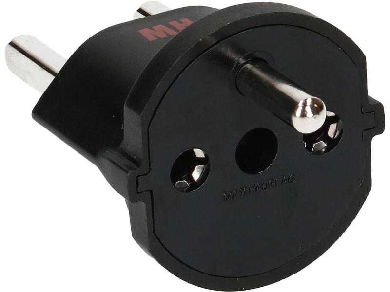 Max Hauri Fixadapter Schuko – Typ 23 Schwarz Deutsch Schuko auf Schweiz T23, 3-polig