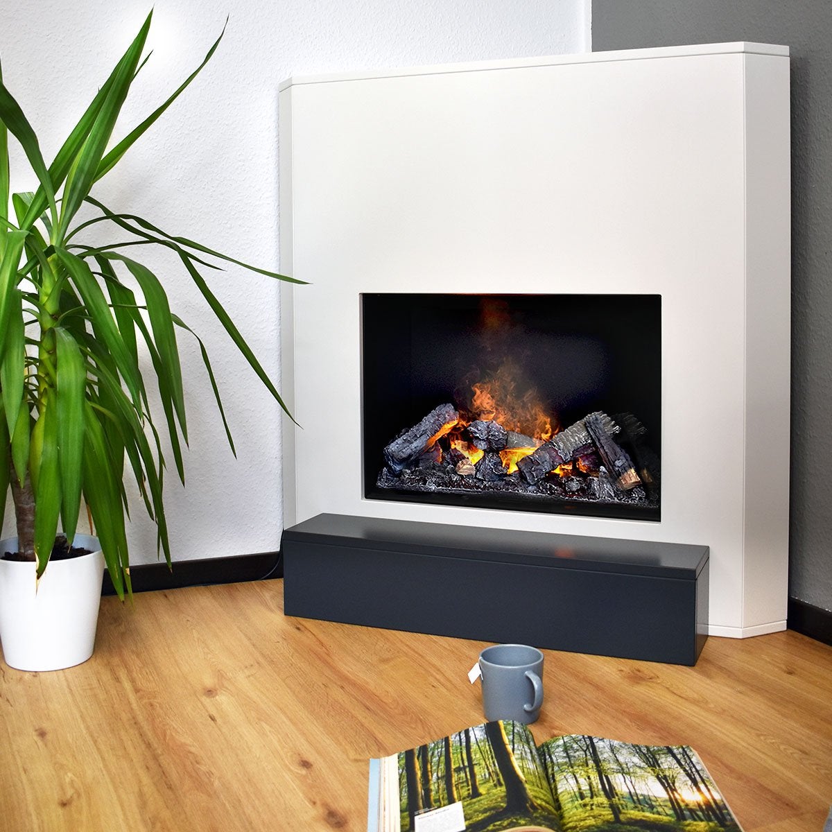 GLOW FIRE Elektrische haard 'Fontane' | Waterdamphaard met kachel in wit als hoekhaard | HxBxD: 100x98,5x71,5 cm
