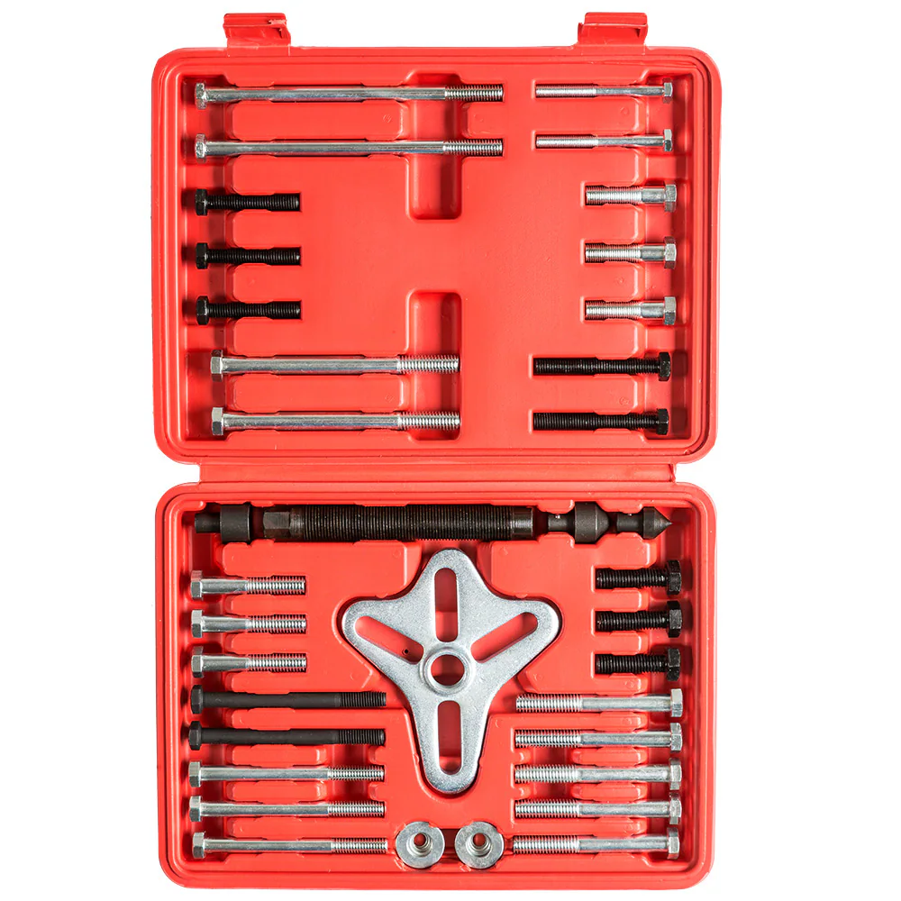 tectake® Universal Lenkrad-Abzieher-Satz, 46-teilig, 2/3-armig, Abstand 35 - 95 mm, übersichtliche Anordnung im Kunststoffkoffer