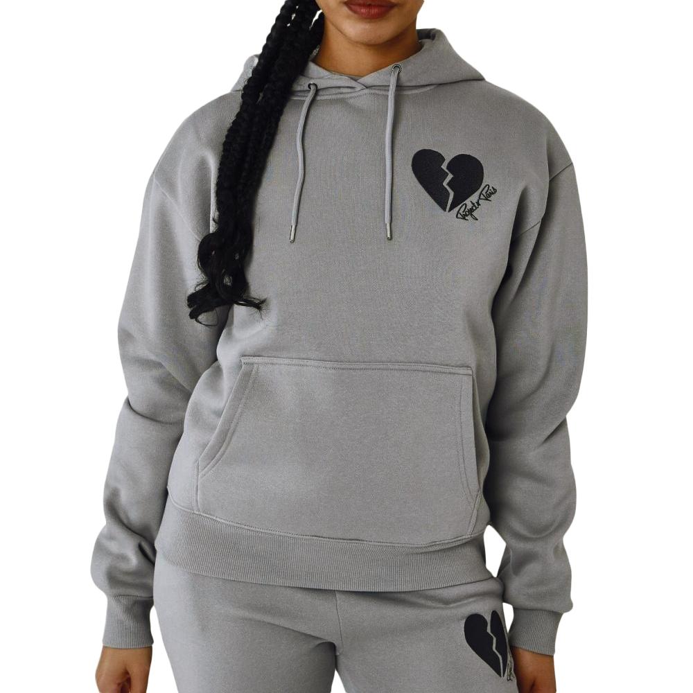 Project X Paris Sweat à Capuche Gris Foncé Femme Project X Paris à Cœur Brise