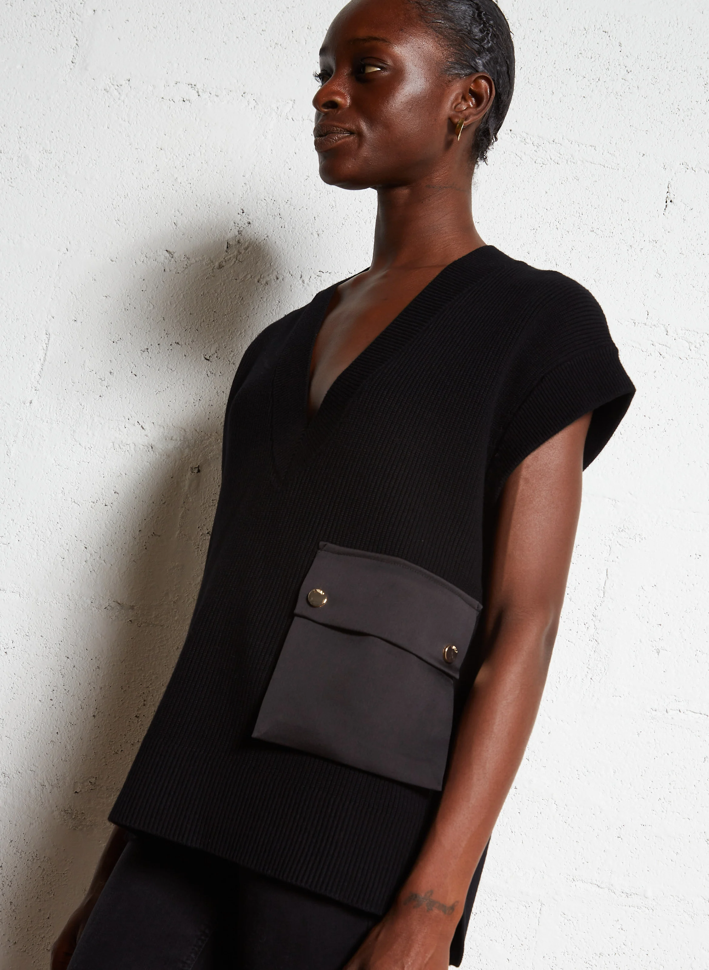 Pull col V en maille | Noir