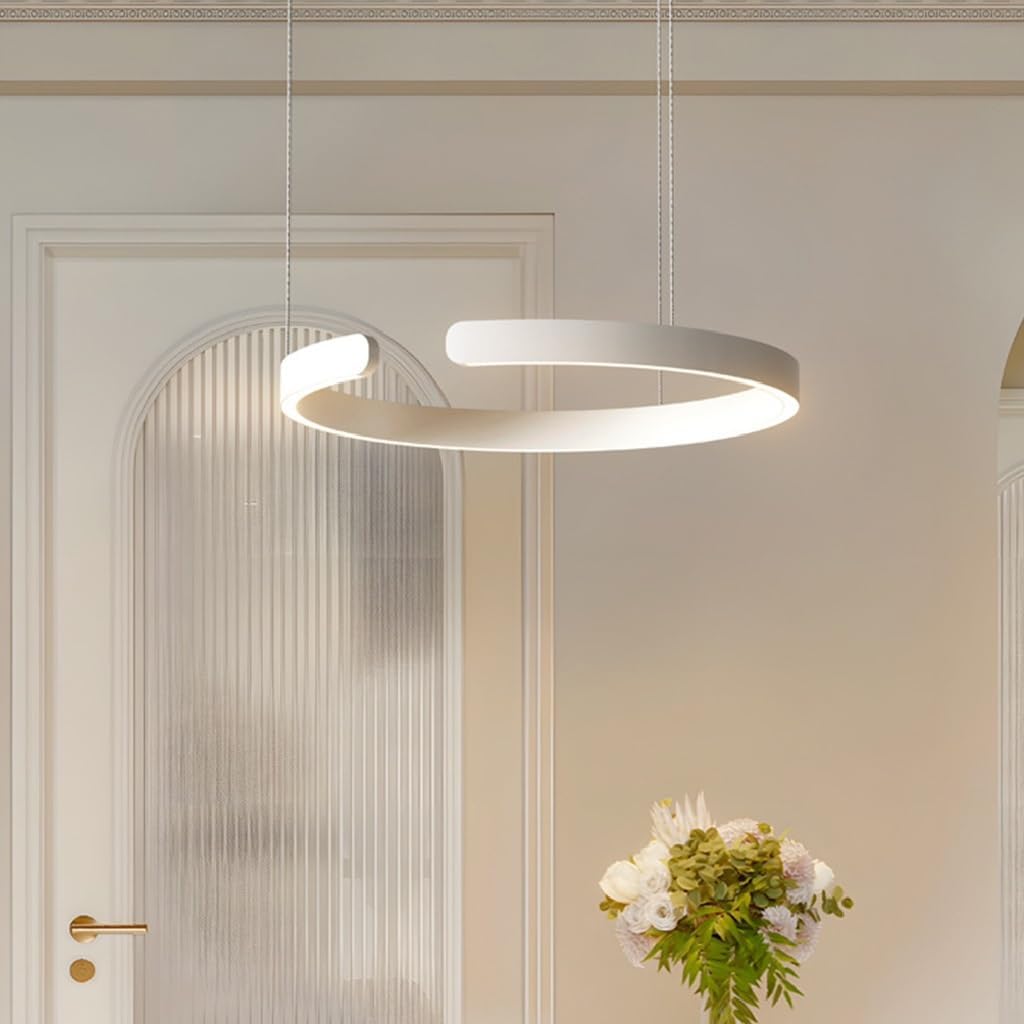 Pendelleuchte Modern LED Esstischlampe Dimmbar Hängelampe Metall Ring Hängeleuchten Höhenverstellbar Kronleuchter for Esszimmer küchen Beleuchtung wohnzimmerlampe Arbeitszimmer Deckenleuchten(Weiß,60c
