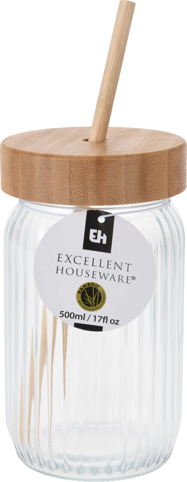 Excellent Houseware glas met deksel en rietje 500 ml