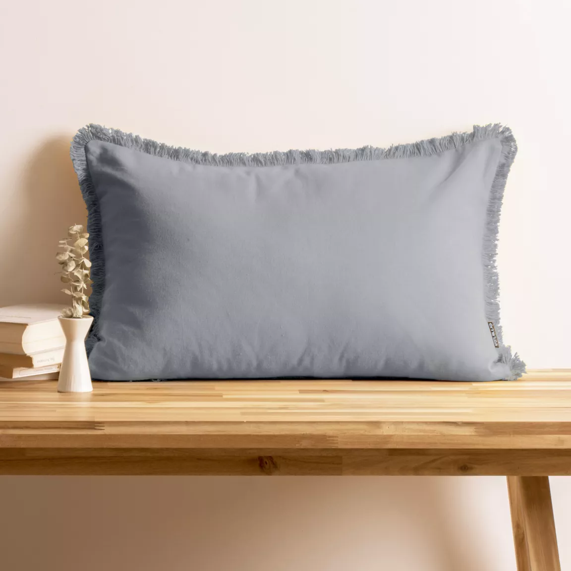 Coussin rectangulaire coton (40 x 60 cm) Pixel franges Gris