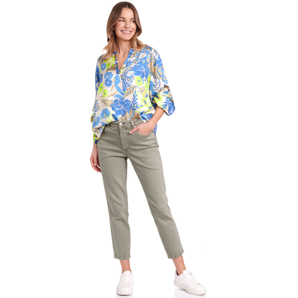 Gina Benotti Damen Straight-Jeans im Cropped-Style salbei