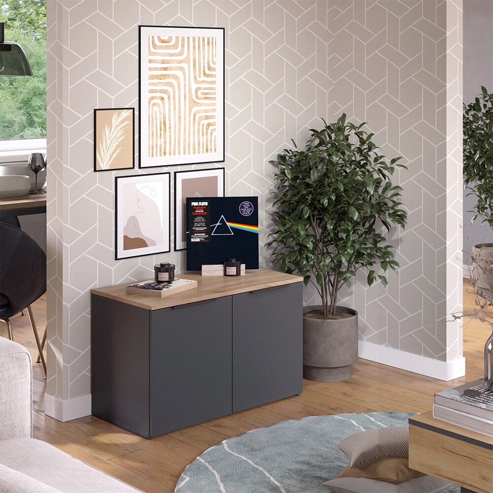 Vicco Kommode Wido Anthrazit Eiche 80 x 50 cm mit 2 Türen